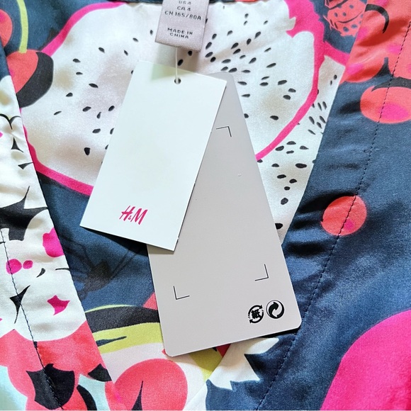 H&M - Pink and Blue Fruit & Flowers Silk Dress - Picture 10 of 12